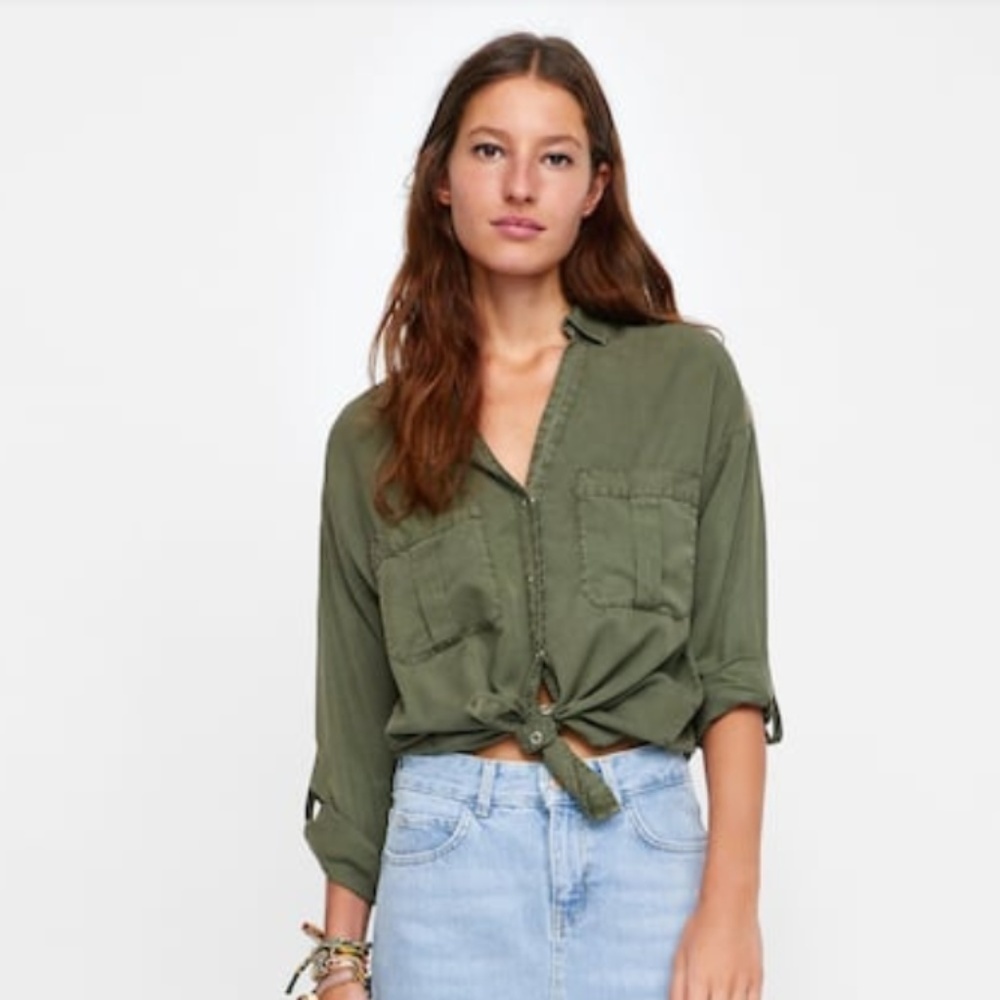 ZARA // tencel lyocell flowy snap button shirt - Picture 4 of 15